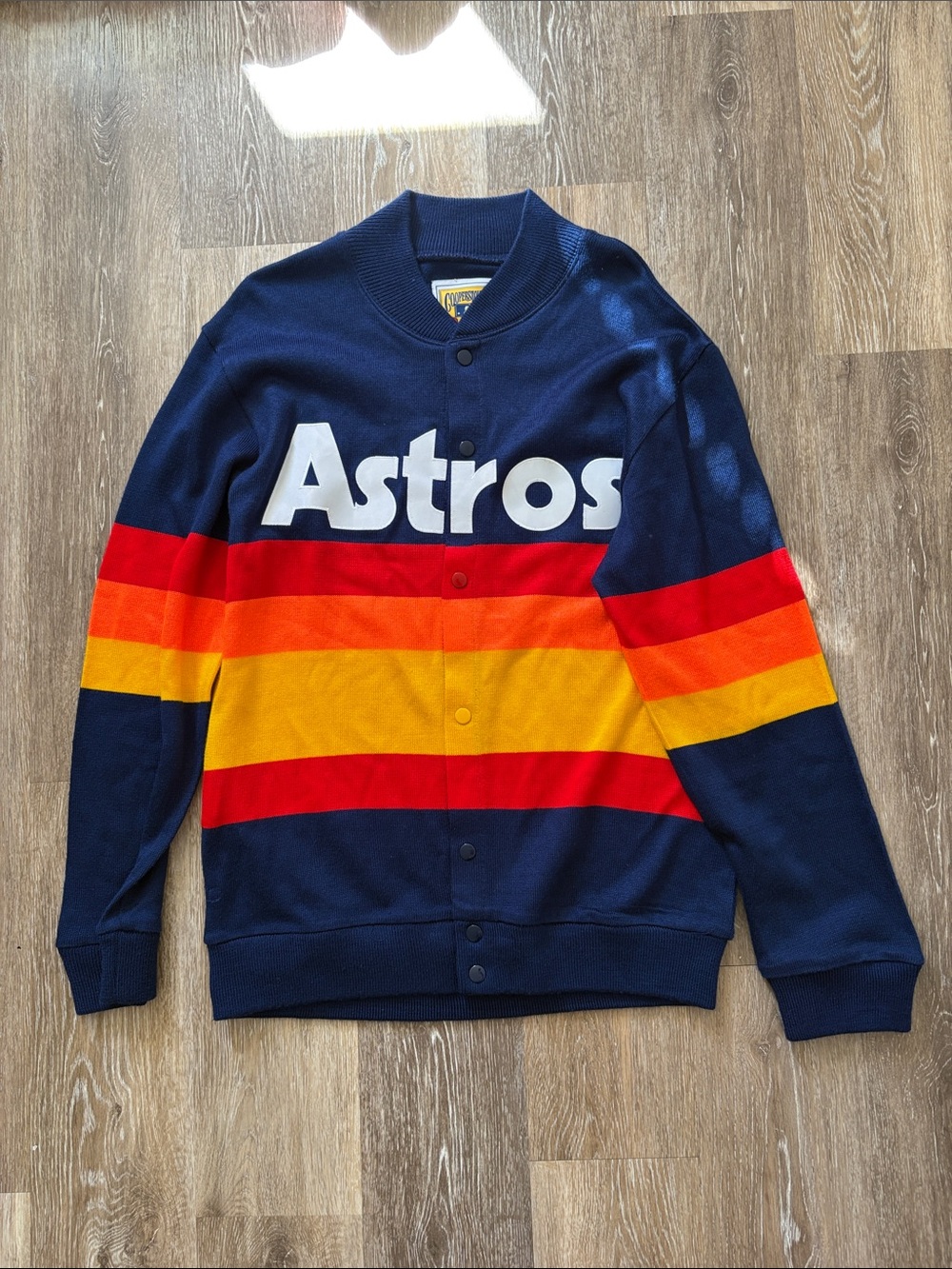 Astros Navy Button-Up Sweater with Retro Stripes